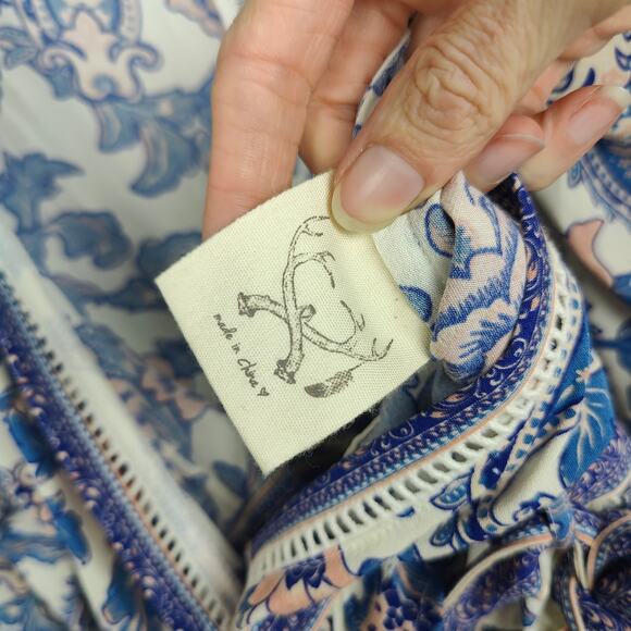 Spell & The Gypsy Etienne Wrap Top Women Medium Monaco Blue Paisley Bell Sleeves - Picture 6 of 9